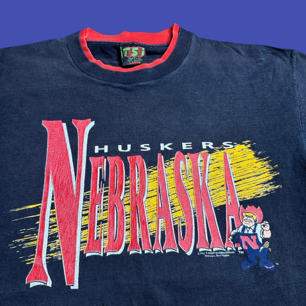 Vintage Nebraska Huskers Herbie T Shirt Large College Football NCAA USA Distress - Picture 8 of 14